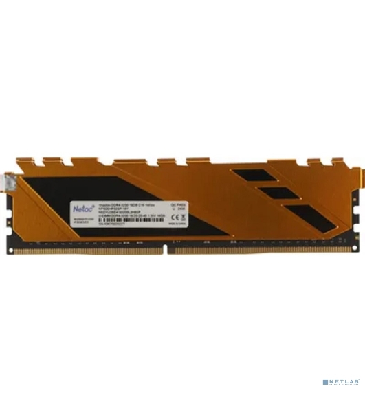 Оперативная память NETAC Shadow, DDR4, 16GB (1x16GB), 3200MHz, CL16, DIMM, с радиаторами, желтый