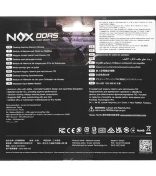 Оперативная память Apacer Nox, DDR5, 16Gb (1x16 GB), 6000 MHz, CL40, DIMM, радиатор, черный