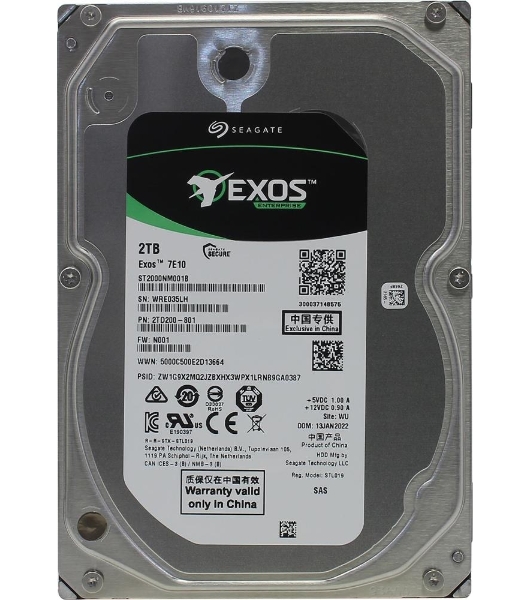 Жесткий диск Seagate HDD SAS 2Tb, ST2000NM001B, Exos 7E10, 7200 rpm, 256Mb buffer 512n (аналог ST2000NM004A), 1 year