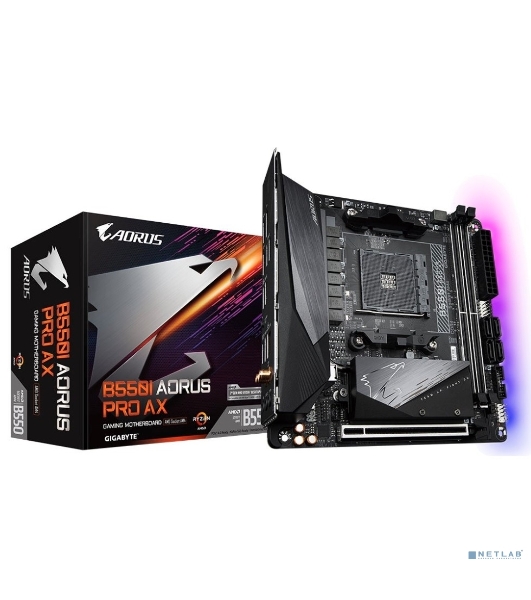 Материнская плата Gigabyte B550I AORUS PRO AX, AM4, AMD B550, 2xDDR4, 4xSATA, 2xM.2, 1xPCIe 4.0 x16, 2xHDMI, 1xDP, 1x 2.5Gb LAN, 1xUSB-C 3.2 Gen 2, 4xUSB-A 3.2 Gen 1, 3x3.5 мм, 7.1, Mini-ITX