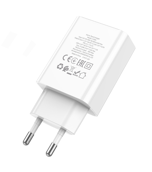 Сетевое зарядное устройство с дисплеем Hoco 18Вт, 3А, QC3.0/PD, 1хUSB, 1хType-C, C100A, белый, коробка
