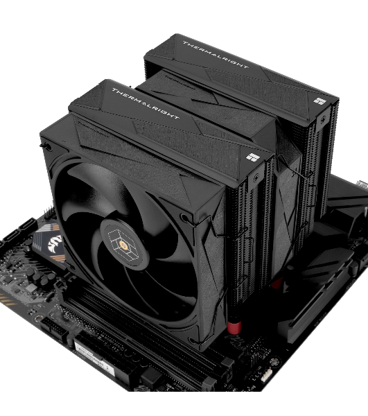 Кулер для процессора Thermalright Royal Pretor 130 черный (4-pin PWM, 158мм, Ni/Cu, 6x6мм, 1x120+1x130мм, 80.45CFM/81.88CFM, 29.4dBA/28.3dBA, 2150PM/1750RPM, S: 1200, 1700, 1851, 2011, 2066, 115X, AM4, AM5, black)
