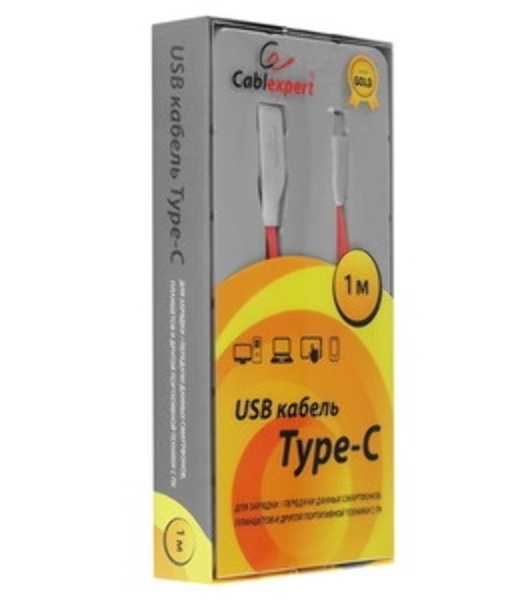 Кабель USB2.0 Cablexpert CC-G-USBC01R-1M, AM/Type-C, серия Gold, длина 1м, красный, блистер