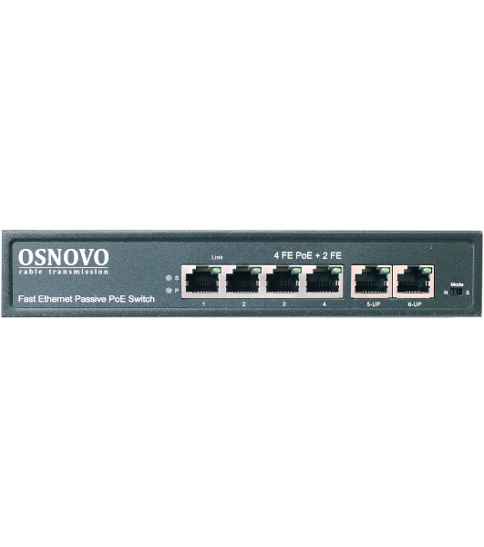 Коммутатор Osnovo SW-20600/A(80W) 6x100Mb 4PoE+ 80W неуправляемый