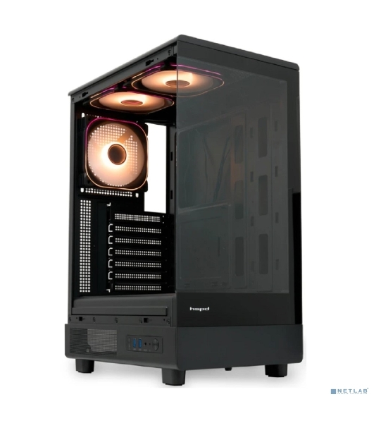 Компьютерный корпус HSPD F510, Panoramic Mid Tower, черный, TG, 0.5 SPCC, 3x120мм ARGb ATX, mATX, mITX 180/280/160мм 1x2.5', 1x3.5', 7xPCI 2xUSB-A 3.0 356x218x467мм