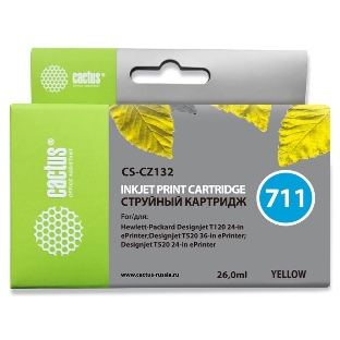 Картридж струйный Cactus CS-CZ132 №711 желтый (26 мл) для HP DesignJet T120/T520