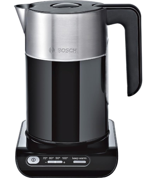 Электрочайник Bosch TWK8613 черный/серебристый, 1.5 л, 2400 Вт, скрытый нагревательный элемент, поддержание температуры