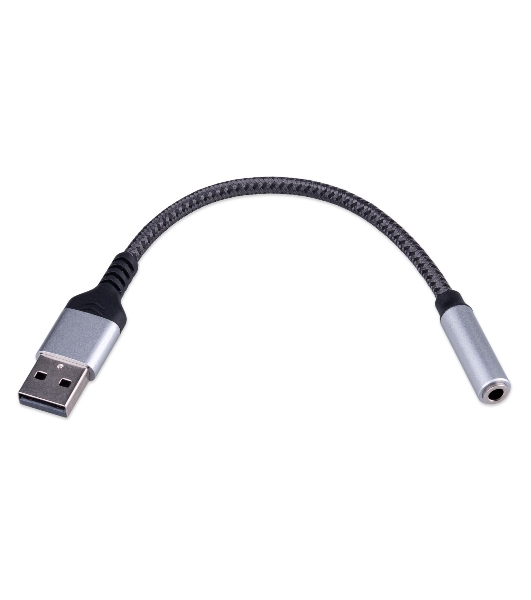 Кабель-переходник AUX Cablexpert CCA-UM3.5F-AL AM/Jack3.5(F), алюминий+нейлон.оплётка, 0.15м, пакет