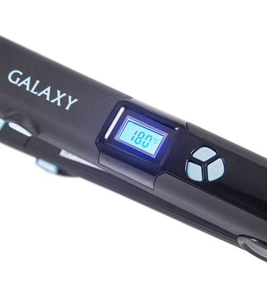 Выпрямитель для волос Galaxy GL 4505 черный/голубой, 27,5/57 мм, 200 °C, 1 режим