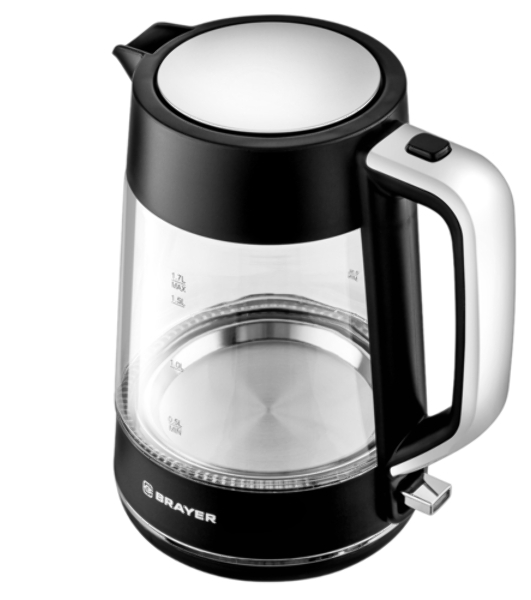 Электрочайник BRAYER BR6102 черный, 1.7 л, 2200 Вт, скрытый нагревательный элемент