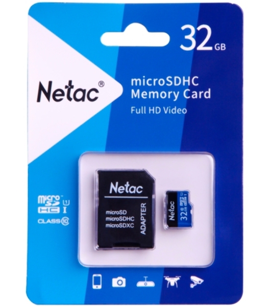 Флеш карта microSDHC 32Gb Netac P500 NT02P500STN-032G-R (с SD адаптером) 80Mb/s