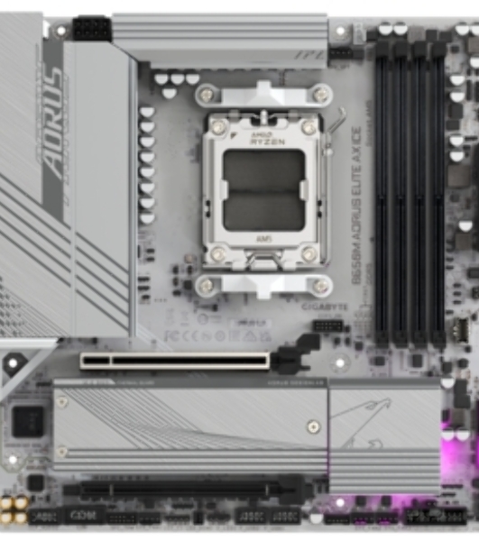 Материнская плата GIGABYTE B650M AORUS ELITE AX ICE, AM5, AMD B650, 4xDDR5, 4xSATA, 2xM.2, 1xPCIe 4.0 x16, 1xPCIe 4.0 x4, 1xDP, 1xHDMI, 1x2.5Gb LAN, Wi-Fi 6E, Bluetooth 5.3, S/PDIF, 2xUSB-C 10Gbps, 2xUSB-A 10Gbps, 5xUSB-A 5Gbps, 4xUSB-A 2.0, 2x3.5 мм, 7.1, mATX