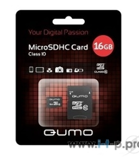 Флеш карта QUMO QM16GMICSDHC10U1 16Gb MicroSDHC Class 10 UHS-I, SD adapter