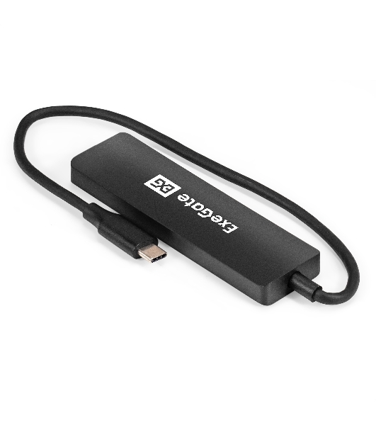 USB-концентратор 4-в-1 ExeGate DUB-4CP/3 (кабель-адаптер USB Type C --> 4xUSB3.0, Plug&Play, черный)