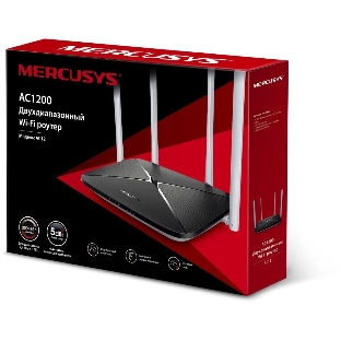 Беспроводный маршрутизатор Mercusys AC12, Dual Band, (867Мбит/с на 5 ГГц + 300Мбит/с на 2,4 ГГц)4 порта 100 Мбит/с, 4 фиксированных антенны