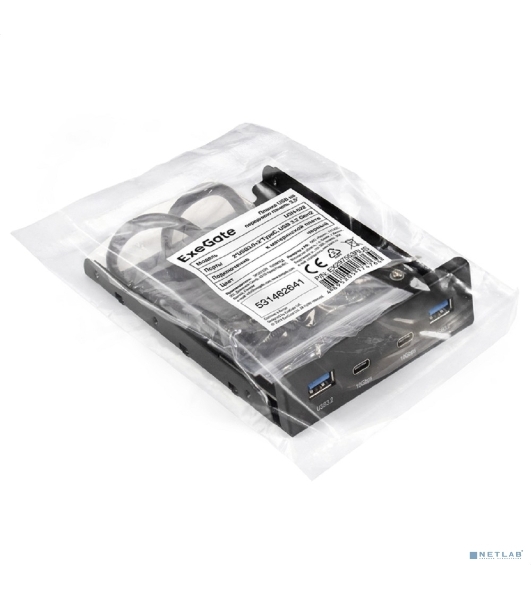 Планка USB на переднюю панель ExeGate U3H-622, 3,5', 2*TypeA +2*TypeC (USB 3.2 Gen2 (SuperSpeed USB 10Gbps), черная, металл, подсоединение к мат. плате)