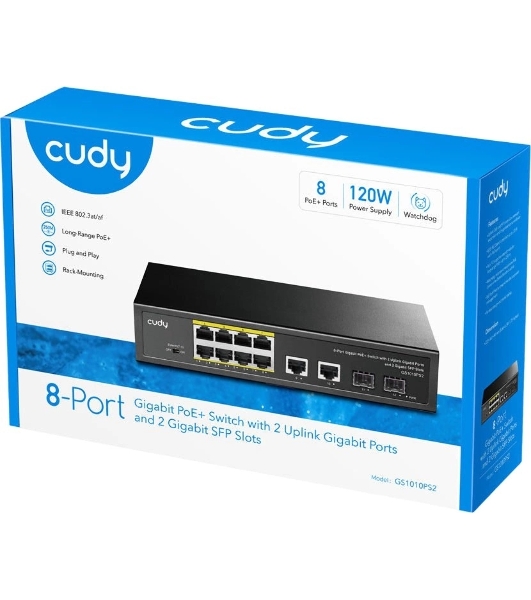Коммутатор Cudy GS1010PS2, 8×1 Гбит/с, 2×1 Гбит/с Combo (RJ-45/SFP), 2×1 Гбит/с SFP