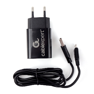 Сетевое зарядное устройство Cablexpert MP3A-PC-35 USB 2 порта, 2.4A, черный + кабель 1м micro