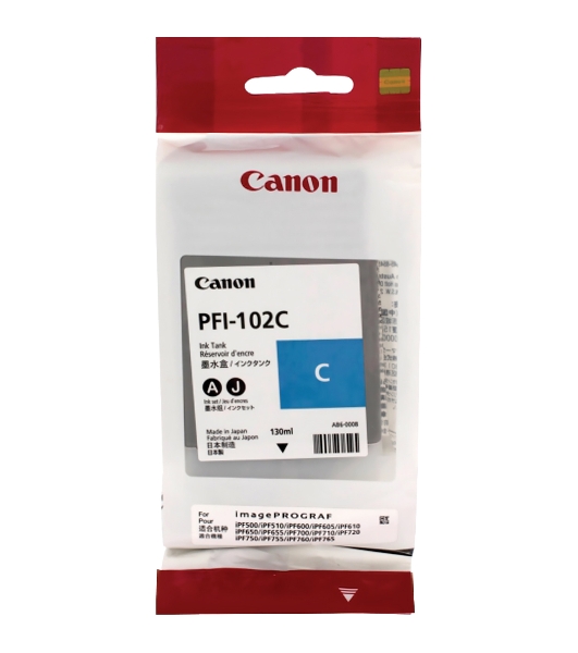 Картридж струйный Canon PFI-102C (0896B001) голубой (130 мл.) для Canon imagePROGRAF iPF605, iPF610., iPF650, iPF655, iPF710, iPF750, iPF755, LP17, iPF510
