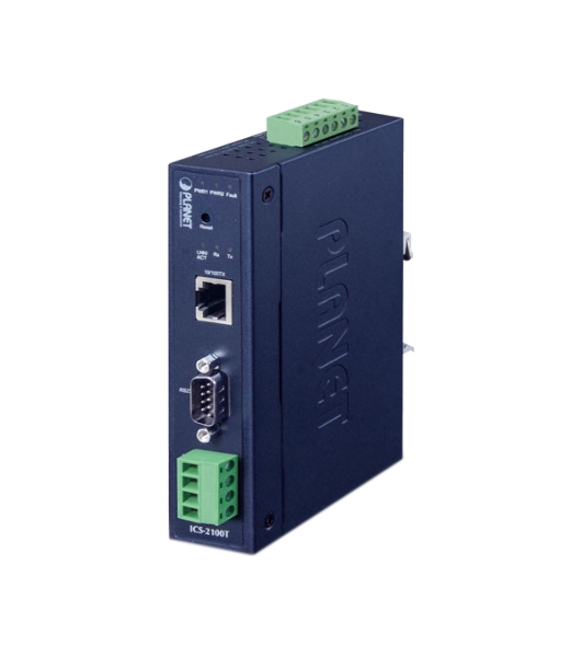 Конвертер PLANET ICS-2100T IP30 Industrial 1-Port RS232/RS422/RS485 Serial Device Server (1 x 10/100BASE-TX, -40~75 degrees C, dual 9~48V DC, Web, Telnet and SNMP management)