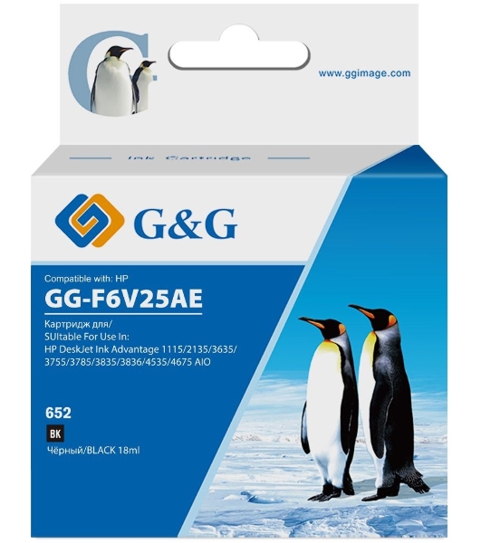 Картридж струйный G&G GG-F6V25AE 652 черный (18мл) для HP IA 1115/2135/3635/4535/3835/4675