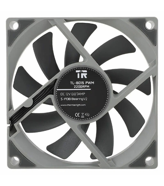 Вентилятор корпусный Thermaltight TL-8015 (80x80x15мм, 4-pin PWM, 28.4CFM, 23.3dBA, 2200RPM, Grey)
