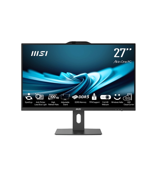 Моноблок MSI Pro AP272P 14M AiO 27' FHD(1920x1080)IPS AG Non-touch, Core i7-14700 (2.1GHz), 16Gb DDR5(2x8Gb), 512Gb SSD M.2, Intel UHD, WiFi, BT, camera, WirelessKB&mouse Eng/Rus,noOS,1y war-ty, черный (9S6-AF8321-800)