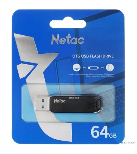 Флешка USB Netac US11 черный 64Gb USB Type-A + USB Type-C, metal/plastic case