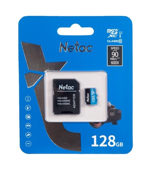 Флеш карта MicroSDXC 128Gb Netac Class 10 UHS-I U1 P500 Standart + адаптер NT02P500STN-128G-R