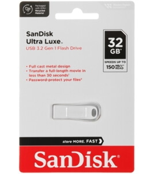 Флешка USB SanDisk Ultra Luxe (SDCZ75-032G-G46), 32Gb, USB Type-C, R/W 150/70, серебристый