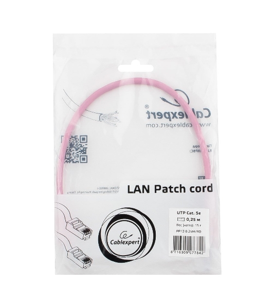 Патч-корд UTP Cablexpert cat.5e, 0.25м, литой, многожильный, розовый