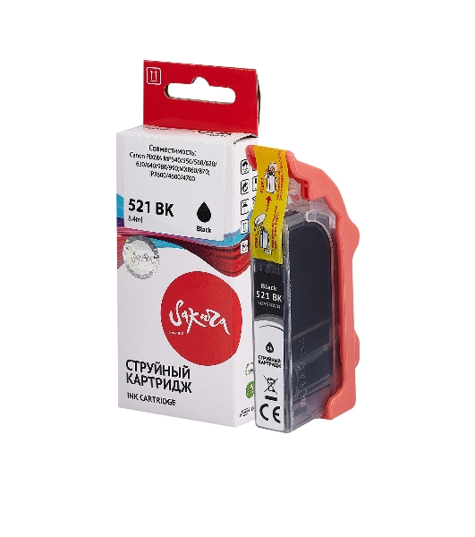 Картридж струйный Sakura 2933B004 (521 BK) для Canon, черный, 8,4 мл., 3127 к.