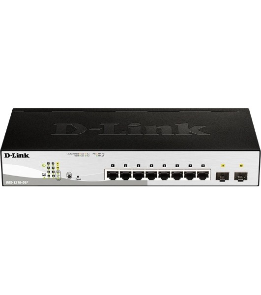 Коммутатор D-Link DGS-1210-08P/G3A, 8×1 Гбит/с PoE + 2×1 Гбит/с SFP, настраиваемый