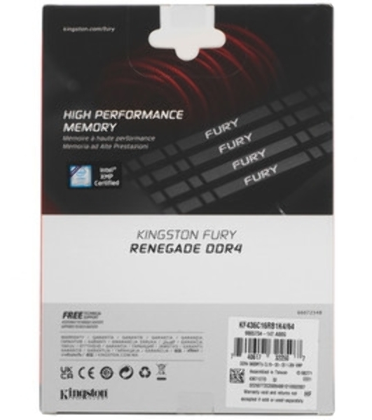 Оперативная память Kingston Fury Renegade, 64Gb (4x16GB), DDR4, 3600MHz, CL16, DIMM, с радиаторами, серый/черный