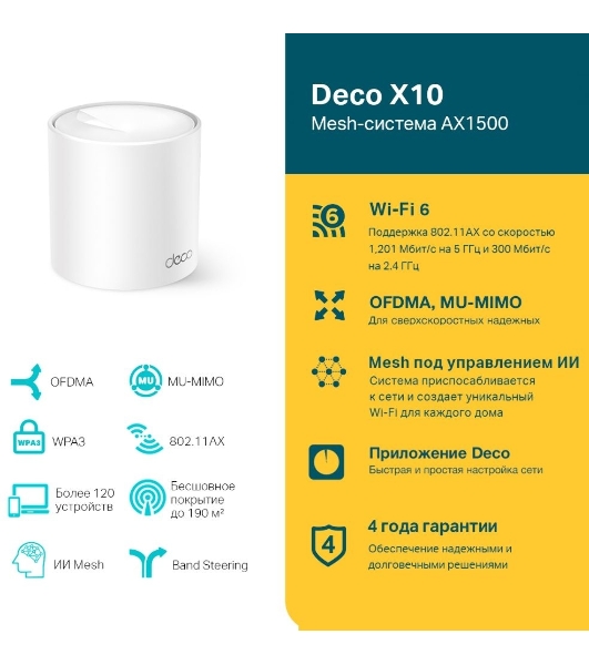 Домашняя Mesh Wi-Fi система TP-Link Deco X10(1-pack) AX1500