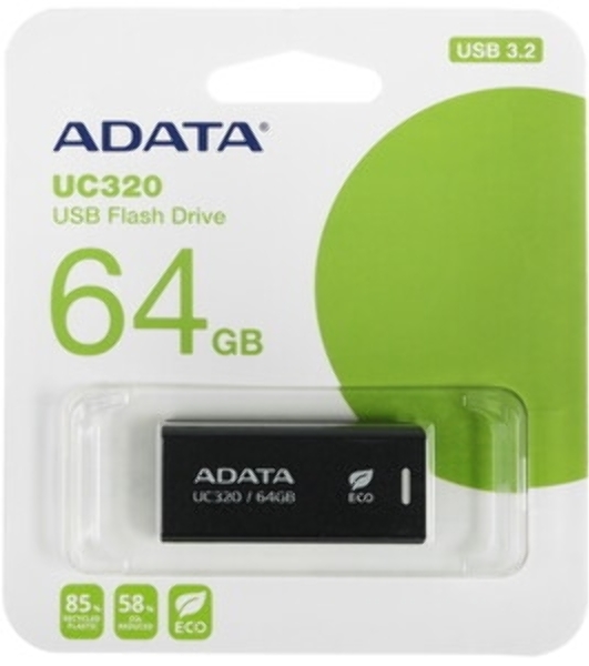 Флешка USB ADATA UC320 (UC320-64G-RBK/BK), 64Gb, USB 3.2, R/W 100/30, черный