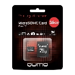 Флеш карта QUMO MicroSDHC 16Gb Сlass 10, адаптер в комплекте SD, черно-красная картонная упаковка, фото 1