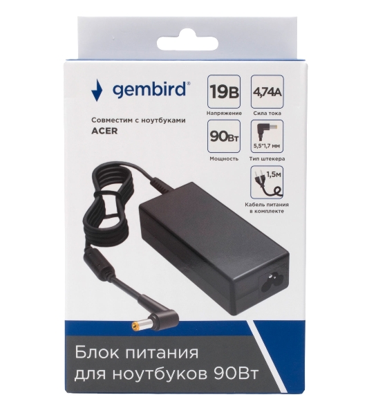 Блок питания Gembird для ноутбуков Acer 19В/4,74А, 90Вт, 1 штекер 5,5х1,7мм (NPA-AC18)