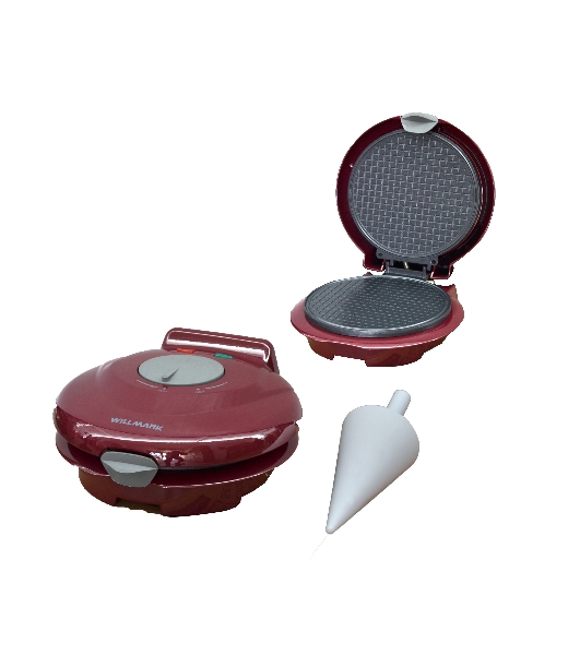 Вафельница Willmark WM-103R (1 круглая ваф. форма, терморегулятор, 750Вт, конус для морож., красная)