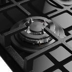 Варочная поверхность MONSHER MGG 44 Noir, High-Tech, газ, 45 см, газ-контроль, автоматический электроподжиг, чугунные решетки, форсунки под сжиженый газ, конфорки SABAF, поворотные переключатели, цвет черный, фото 1