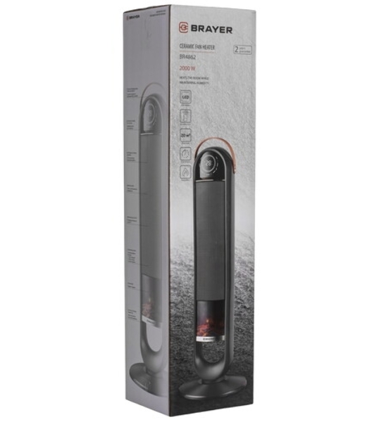 Тепловентилятор электрический BRAYER BR4862 чёрный, керамический, 2000 Вт, 20 м²