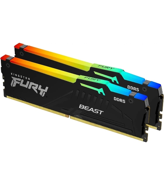 Оперативная память Kingston Fury Beast, DDR5, 64GB (2x32GB), 5600MHz, CL40, DIMM, с радиатором, RGB, черный