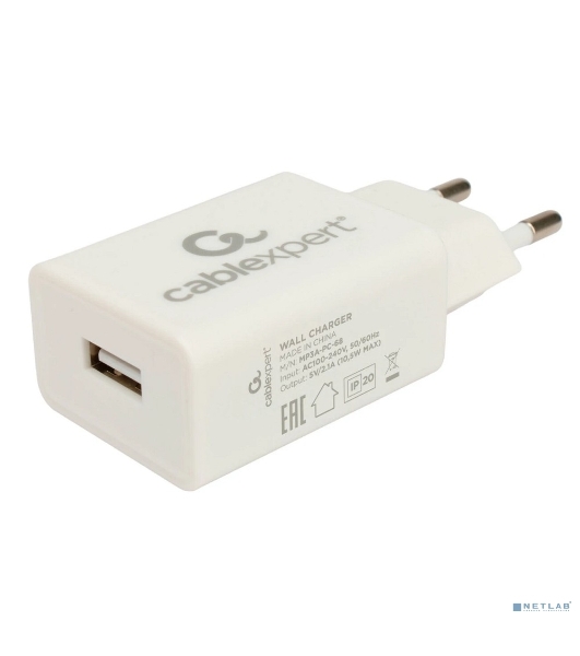 Сетевое зарядное устройство Cablexpert MP3A-PC-68, 10.5Вт, 2.1А, 1хUSB, белый, пакет