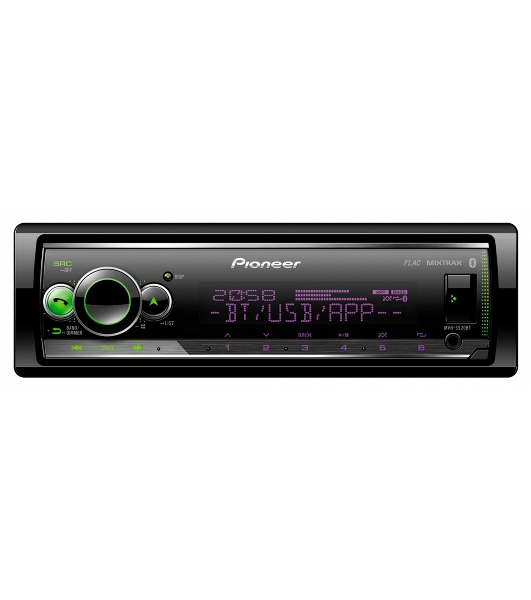 Автомагнитола Pioneer MVH-S520BT, 1 DIN, Bluetooth, USB Type-A, AUX, пульт ДУ, съёмная панель