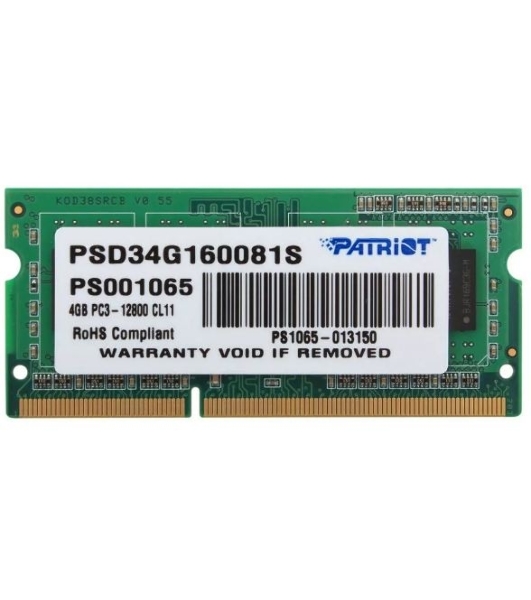 Оперативная память Patriot, DDR3, 4GB (1x4 GB), 1600 MHz, CL11, SO-DIMM