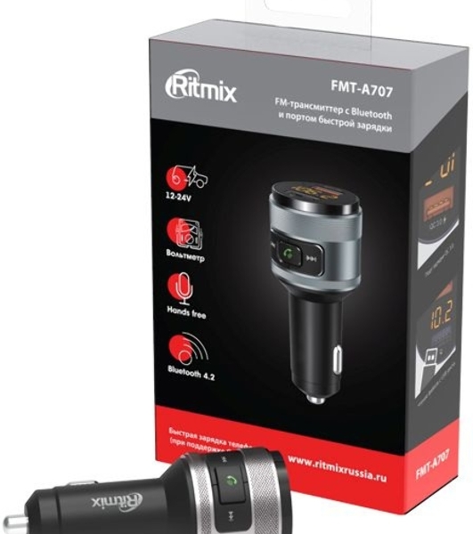 Автомобильный FM-модулятор Ritmix FMT-A707 черный MicroSD BT USB