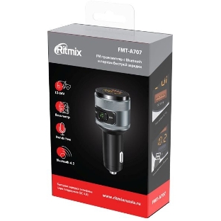 Автомобильный FM-модулятор Ritmix FMT-A707 черный MicroSD BT USB