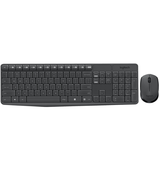 Комплект клавиатура+мышь Logitech MK235 беспроводной, USB, 1000 DPI, серый (заводская гравировка)